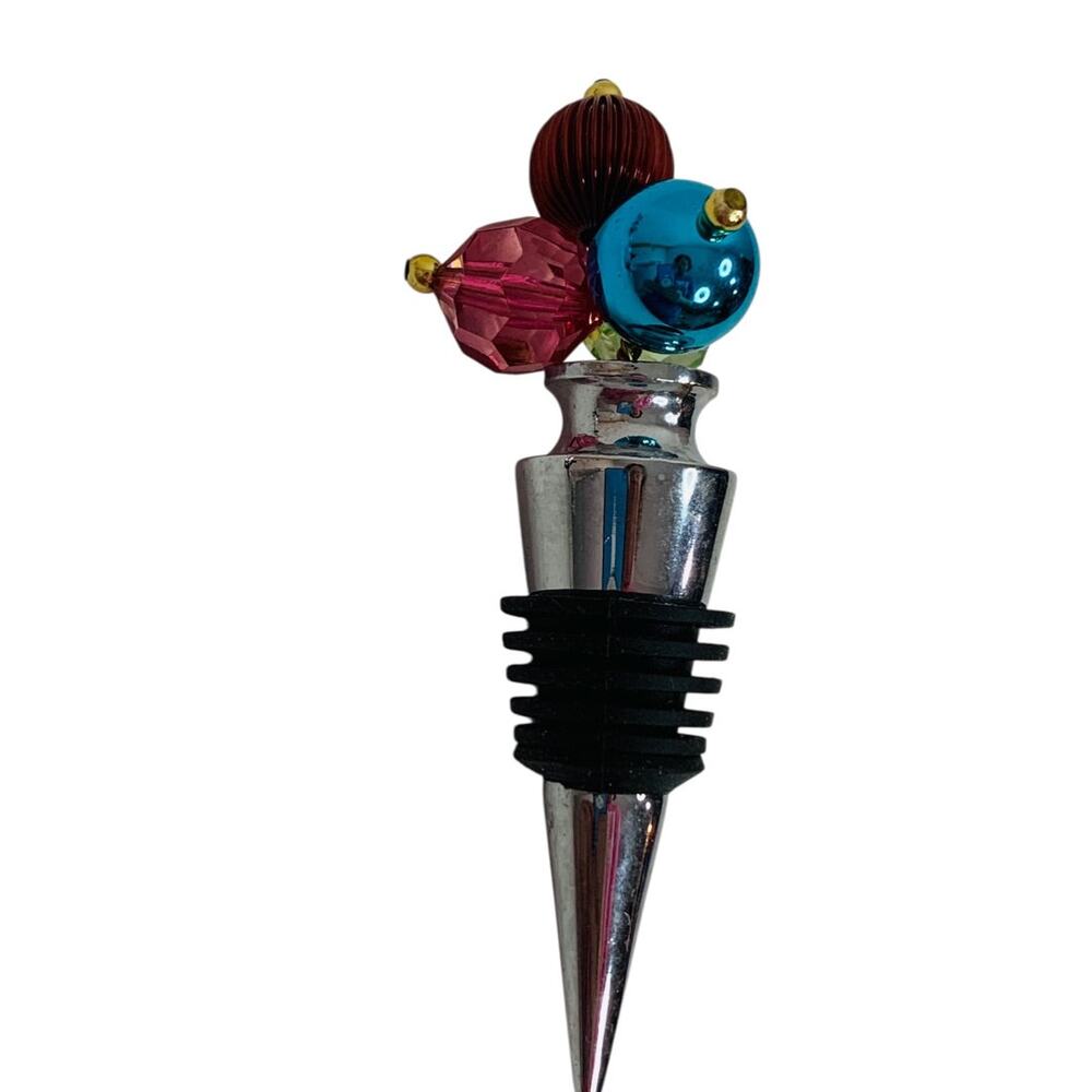 Metal Bottle Stopper 4 Inch Festive Beaded Top Rubber Gasket